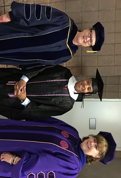 May 2016 graduate of the intercollege Master of Professional Studies (iMPS ) in Homeland Security program, Agricultural Biosecurity and Food Defense Option. Pictured from L-R: Dr. Gretchen Kuldau, Willis Glass, and Dr. Catherine Cutter (Food Science) after the graduation ceremonies. Image: Gretchen Kuldau