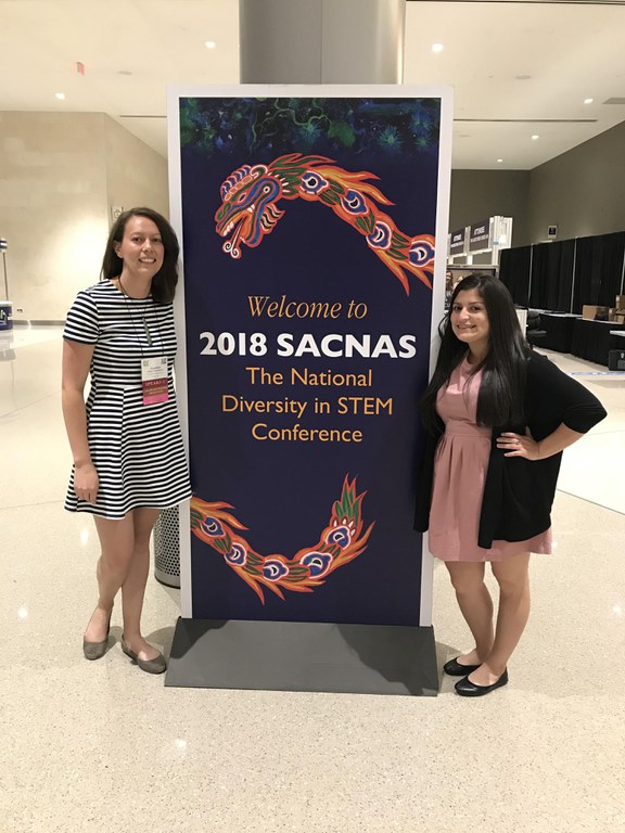 Graduate students Hanareia Ehau-Taumaunu (left) and Terry Torres Cruz were awarded SACNAS travel scholarships to present at the 2018 STEM diversity conference in San Antonio. IMAGE: PHOTO PROVIDED BY TERRY TORRES CRUZ