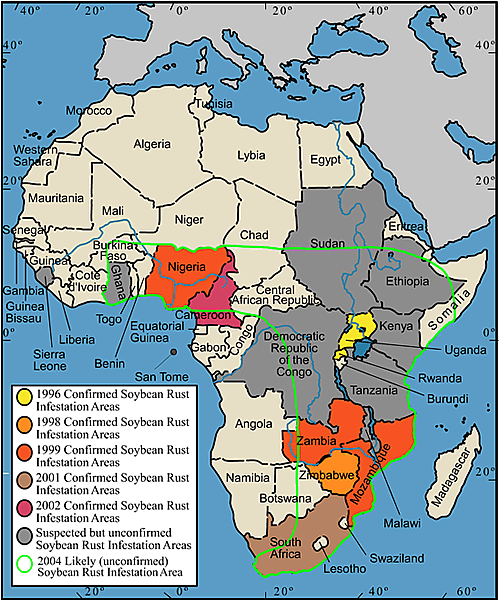 The Spread of Soybean Rust in Africa — Research — Department of Plant ...