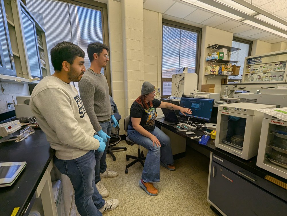 In the Lab "MinION-ing" Sadie explaining sequences