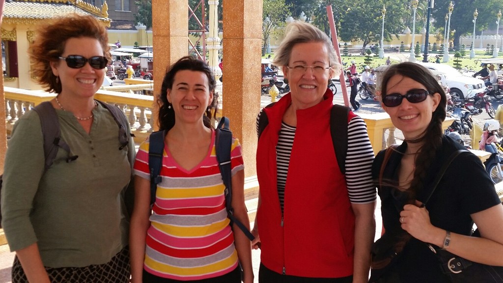 (L-R) Co-PIs on USAID project: Drs. Maria Elisa Christie (VA Tech), Cristina Rosa, Sally Miller (Ohio State, APS President), and Megan O'Rourke (Virginia Tech) in Cambodia. Image: Cristina Rosa